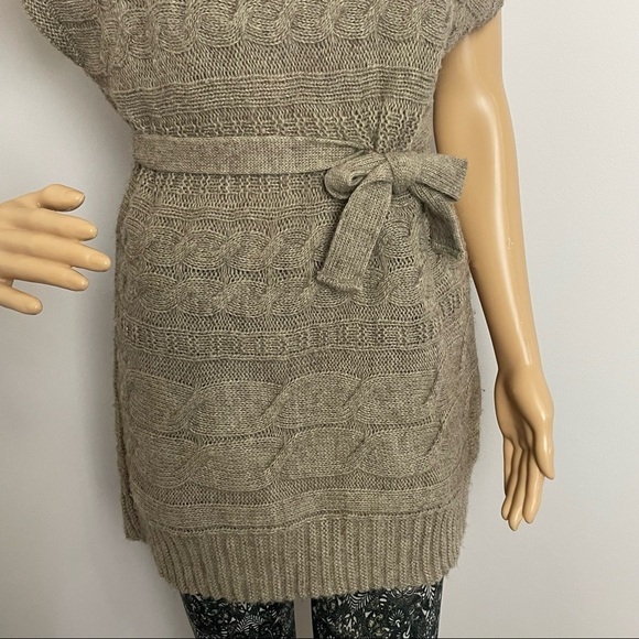 Berretti Sweater Tunic Cowl Neck Sleeveless Tie Waist Tan M - Picture 4 of 12